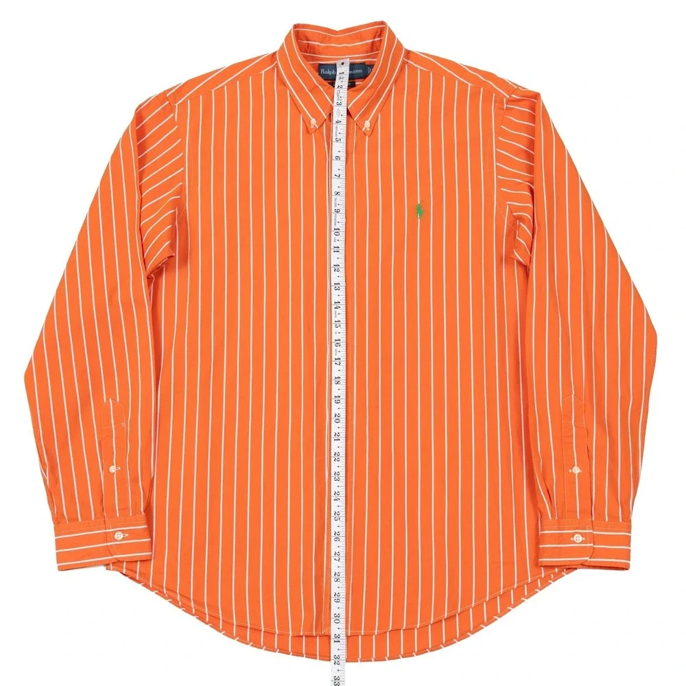 VTG Polo Ralph Lauren Button Down Shirt Mens L Orange Striped Custom‎ Fit Preppy